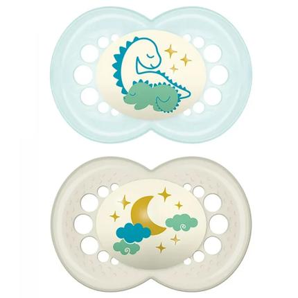2 Chupetes Silicona Nocturnos 6 Meses + Verde