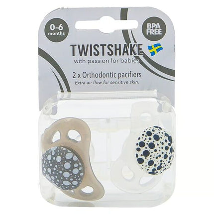 Chupetes Twistshake 0-6m 2 uns Gris / Blanco