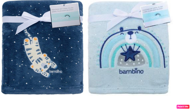 FRAZADA BAMBINO CORAL BORDADA CELESTE