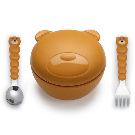 Bowl De Silicona + Cubiertos Oso