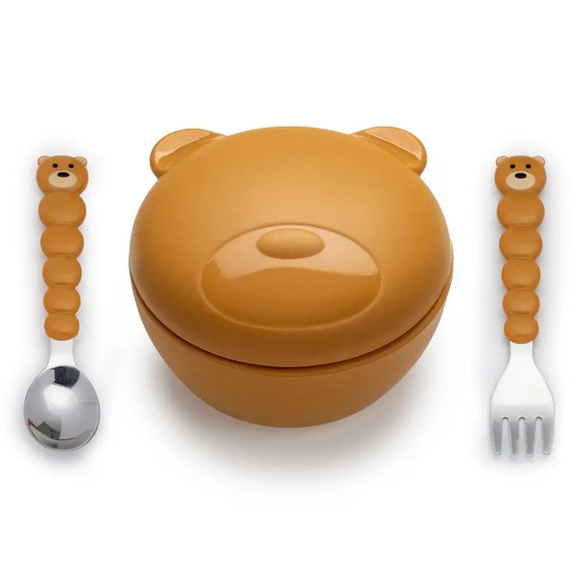 Bowl De Silicona + Cubiertos Oso