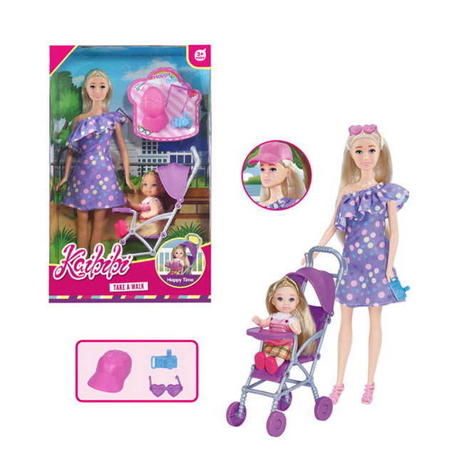 MUÑECA CON COCHE Y MUÑEQUITA