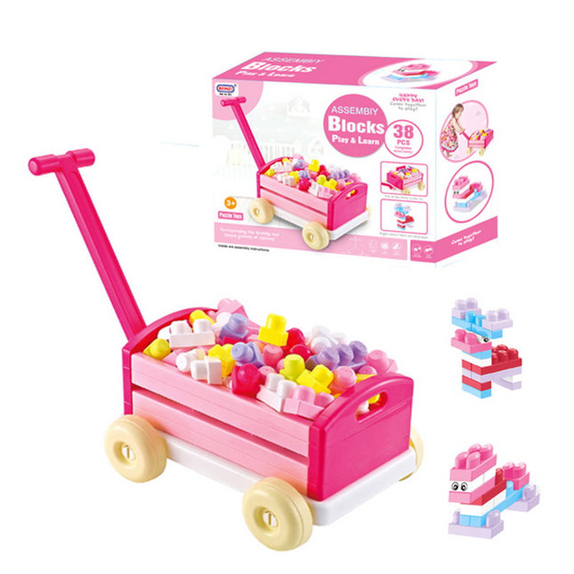 CARRITO ARRASRRE CON BLOQUES PINK