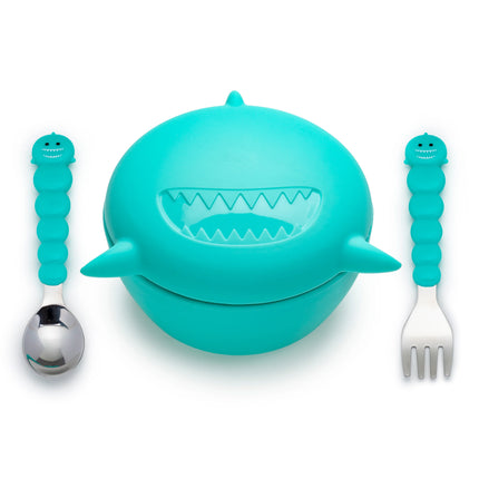 Bowl De Silicona + Cubiertos Tiburon