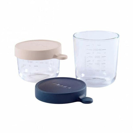 Juego de 2 tarritos de cristal (150 ml rosa / 250 ml azul oscuro)