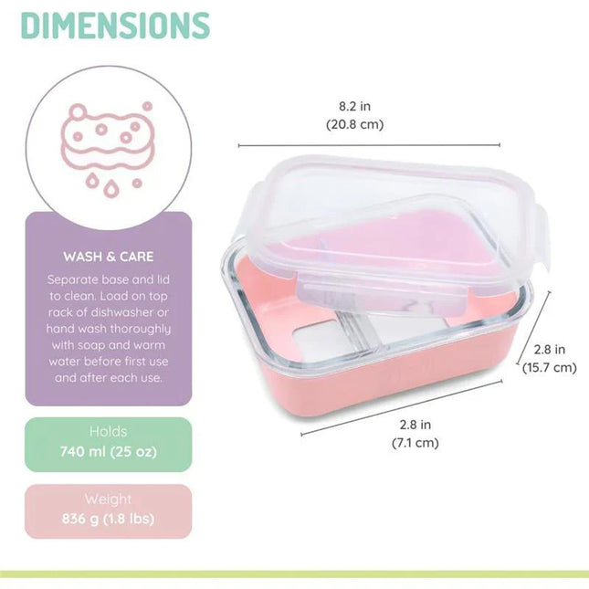 Contenedor Bento de Vidrio Con Funda De Silicona Rosa 740 ml