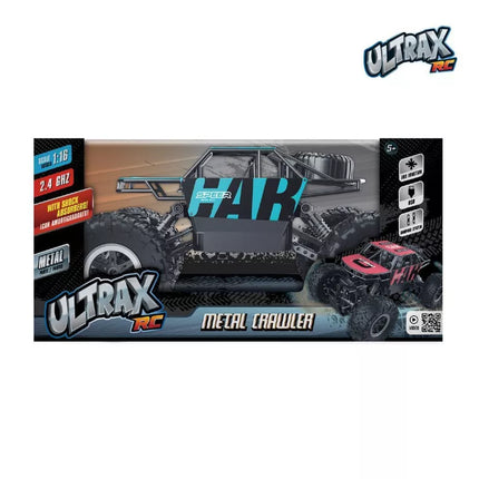 Auto RC metálico escala 1:16 con control 2.4 GHz y batería recargable.