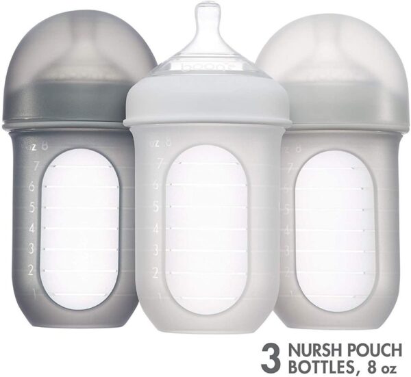NURSH SILICONE POUCH BOTTLE 8 OZ - 3 PK Gray