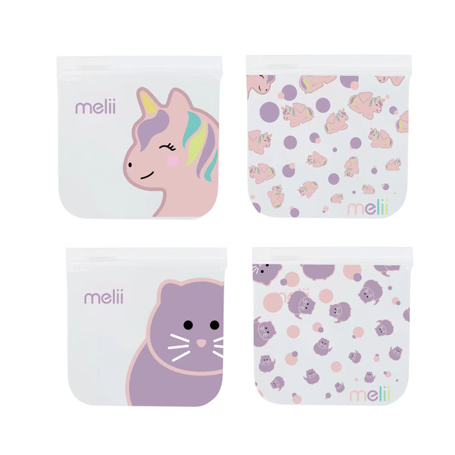 Pack de 4 Bolsas Reutilizables Para Snacks Gato-Unicornio