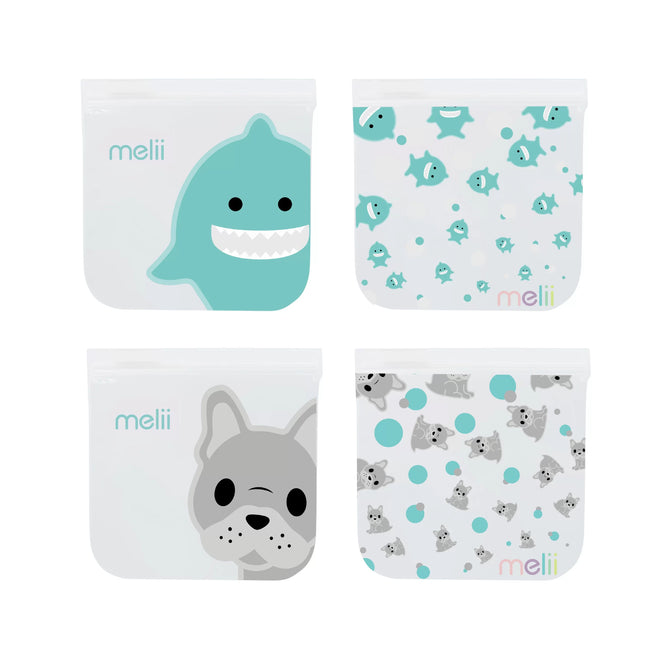 Pack de 4 Bolsas Reutilizables Para Snacks Bulldog-Tiburón