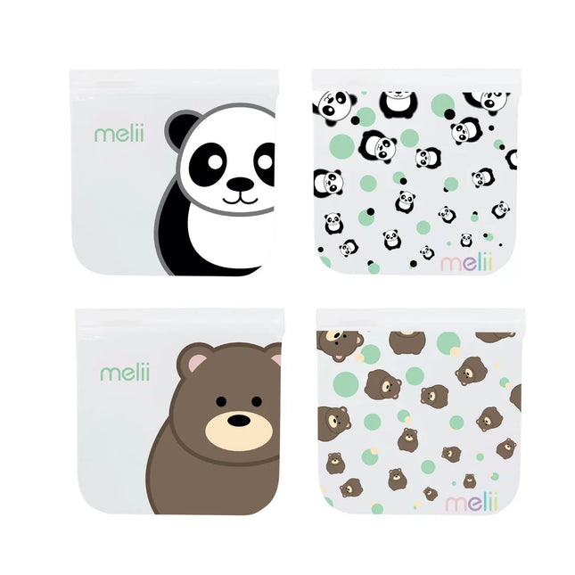 Pack de 4 Bolsas Reutilizables Para Snacks Panda-Oso