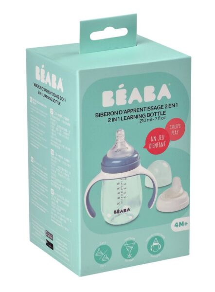 MAMADERA DE APRENDIZAJE, CHUPETE Y BOQUILLA (agua - leche) CELESTE