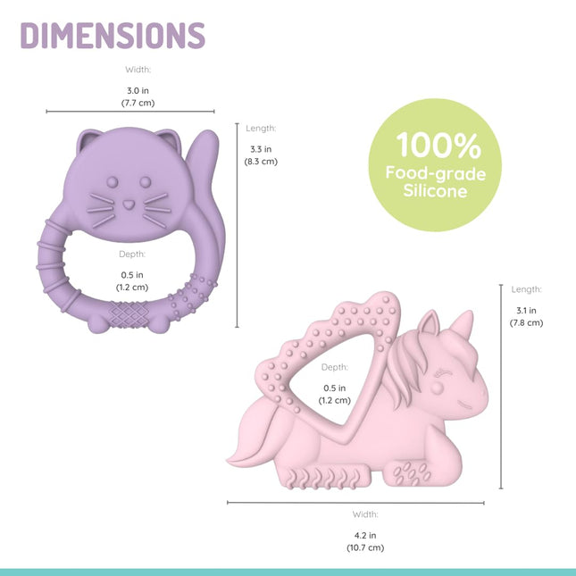 Pack De 2 Mordedores De Silicona Unicornio Y Gato