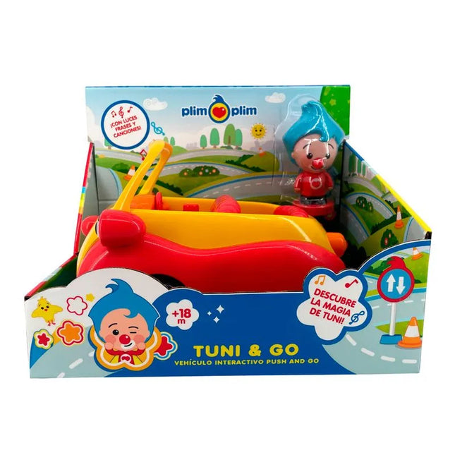 VEHICULO 25 CMS PUSH AND GO CON FIGURA REMOVIBLE Y MUSICA PLIM PLIM