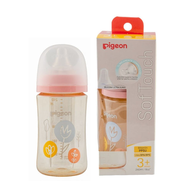Biberon Softouch Pigeon PPSU 240 ml. Flower Rosado