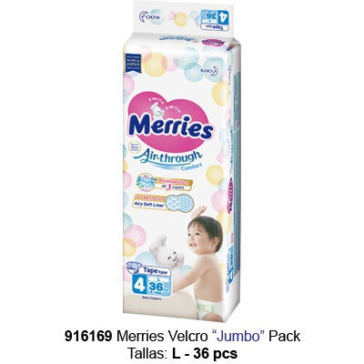 Merries Velcro Jumbo Pack L 36 pcs