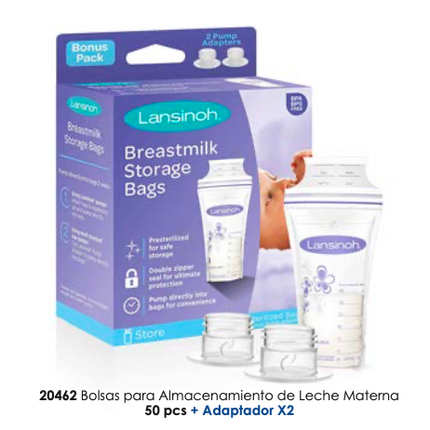 Bolsa de almacenamiento p/leche materna 50  unid + 2  Adaptadores  Lansinoh