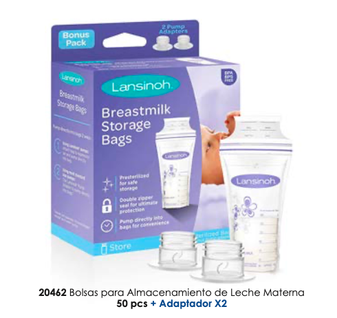Bolsa de almacenamiento p/leche materna 50  unid + 2  Adaptadores  Lansinoh