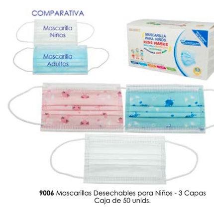 Mascarillas desechables para niños 50 pcs (ros - cel - blan)