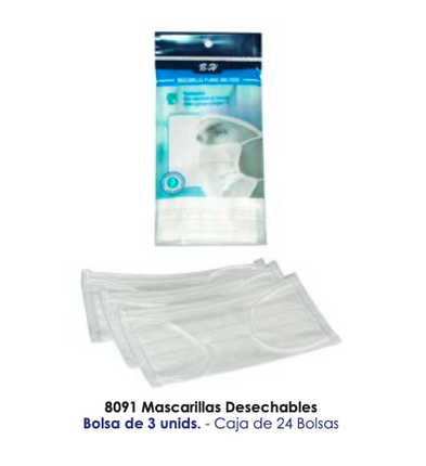Mascarillas Desechables   Bolsa 3 unidades 24 pcs