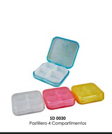 Pastillero 4 Compartimientos (Cel, Blan,Ros,Ama)