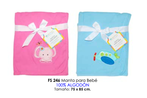 Manta para bebe 100% algodón  75x85 cm (celeste y rosado)