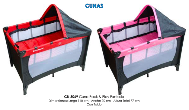 Cuna Pack & Play Fantasia L.110cm A.70cm Alt.77cm toldo