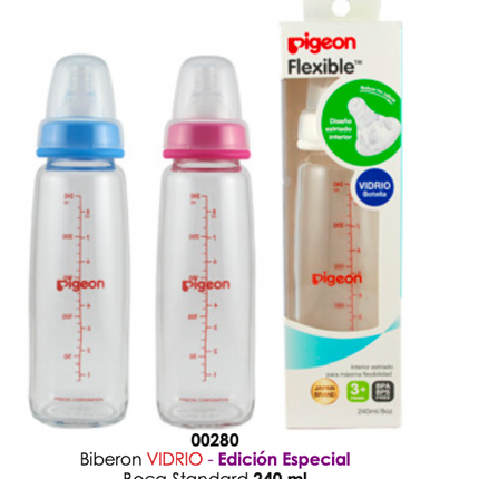Mamadera vidrio 240cc. chup. peristáltico corte "Y"