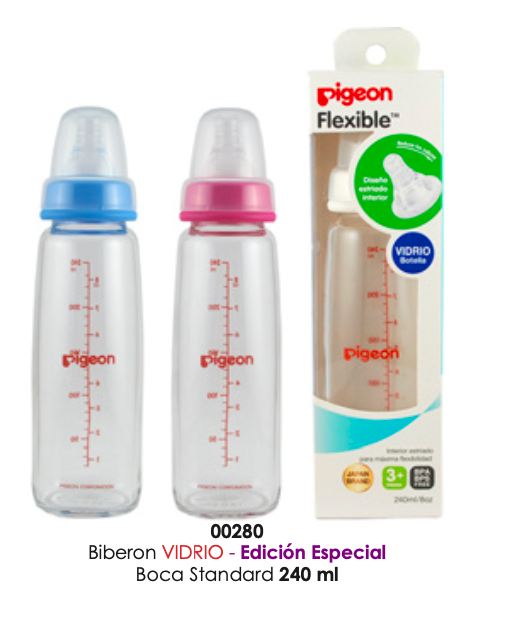 Mamadera vidrio 240cc. chup. peristáltico corte "Y"