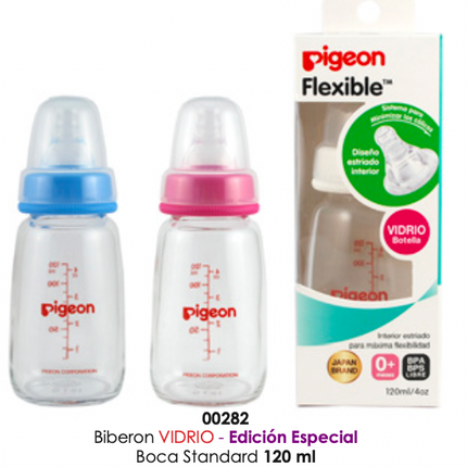 Mamadera vidrio 120cc. chup. peristáltico corte "S"