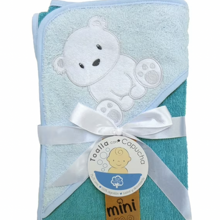Toalla Capucha 75x75 cms Oso (celeste)