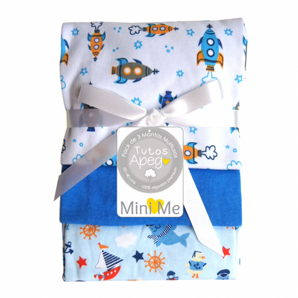 3 Pack Tutos Algodón 65x40 cms Azul