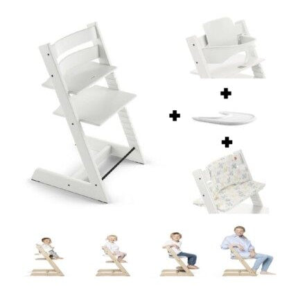 SILLA DE COMER DE MADERA CRECE CONMIGO CON ACCESORIOS BLANCA
