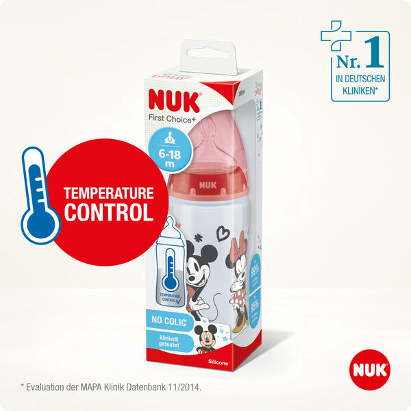 Mamadera First Choice Silicona Minnie Mouse con Sensor de Temperatura 300ml.