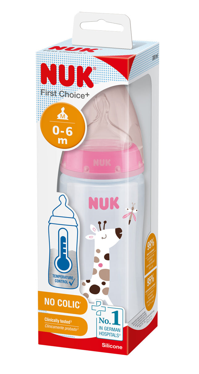 Mamadera First Choice Silicona con Sensor de Temperatura 300ml Rosada