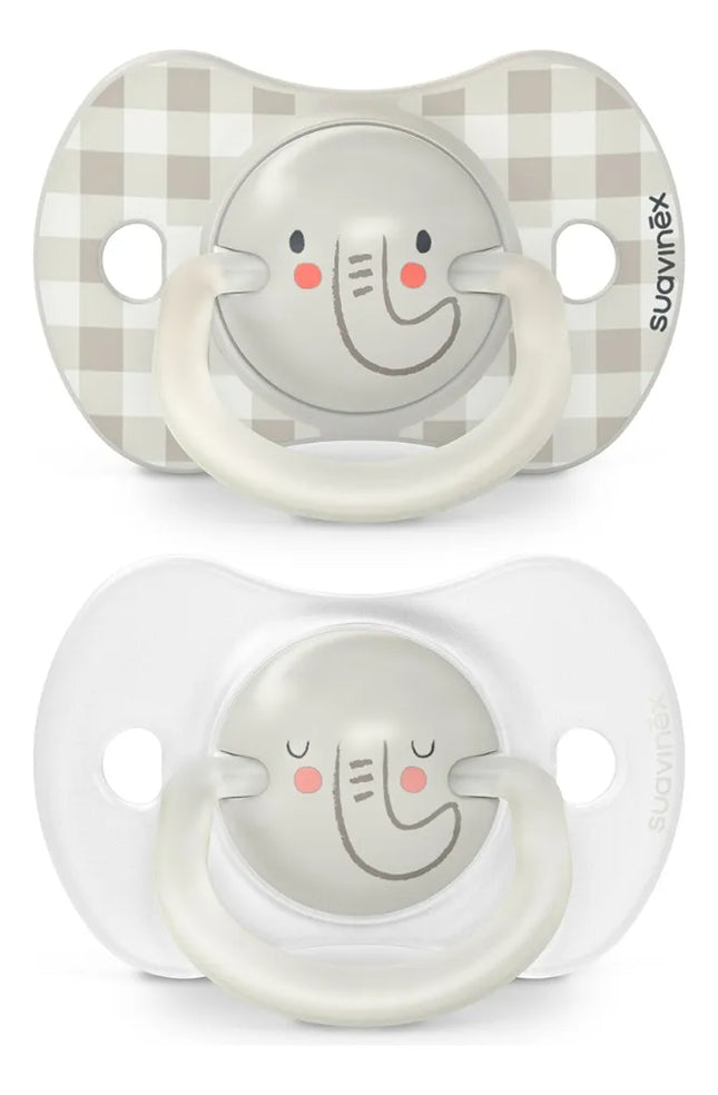 CHUPETE  SXPRO  BRILLA EN LA OSCURIDAD  SILICONA 0/6M 2UNIDADES ELEFANTE