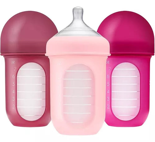 NURSH SILICONE POUCH BOTTLE 8 OZ - 3 PK Pink