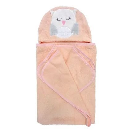 Toalla Capucha   85x75 cms Lechuza (rosado claro)