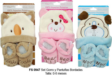 Set de Gorro y Pantuflas Bordadas