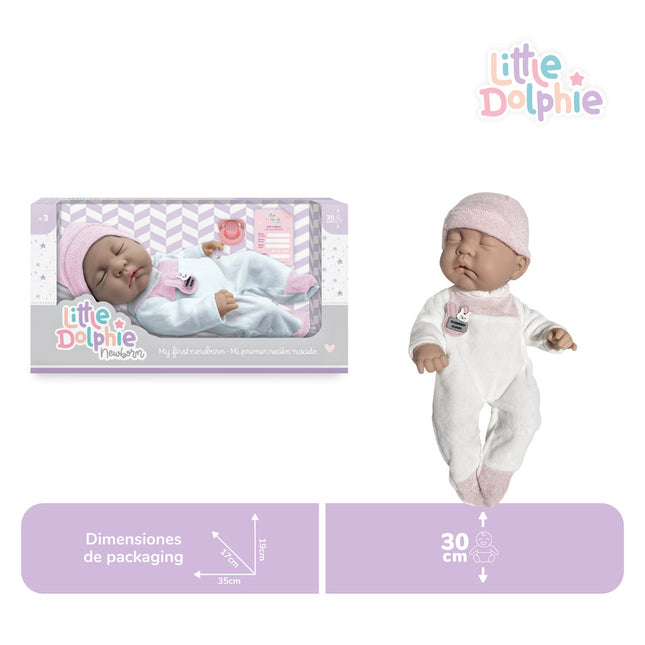 Muñeca recién nacida de 30 cm con cuerpo de vinilo. Incluye chupete A