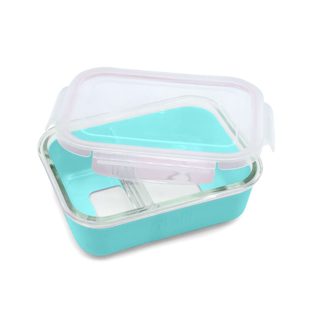 Contenedor Bento de Vidrio Con Funda De Silicona Azul 740 ml