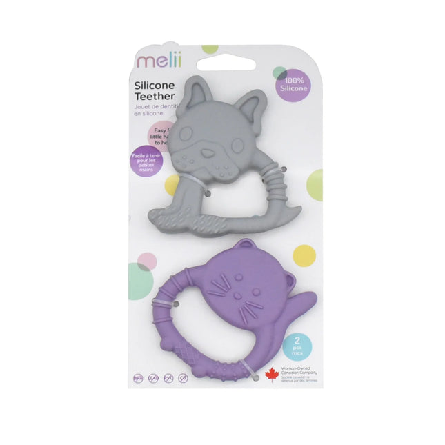Pack De 2 Mordedores De Silicona Bulldog Y Gato