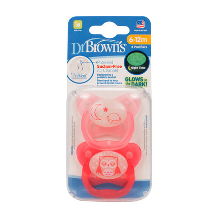 Chupete Prevent Noche  6-12M 2UN Rosado