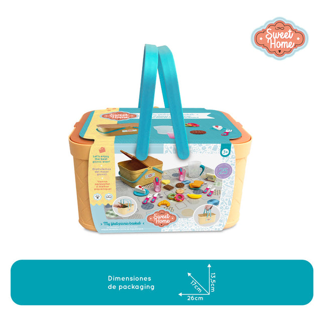 Canasta de picnic. Incluye accesorios para simular un almuerzo al aire libre.