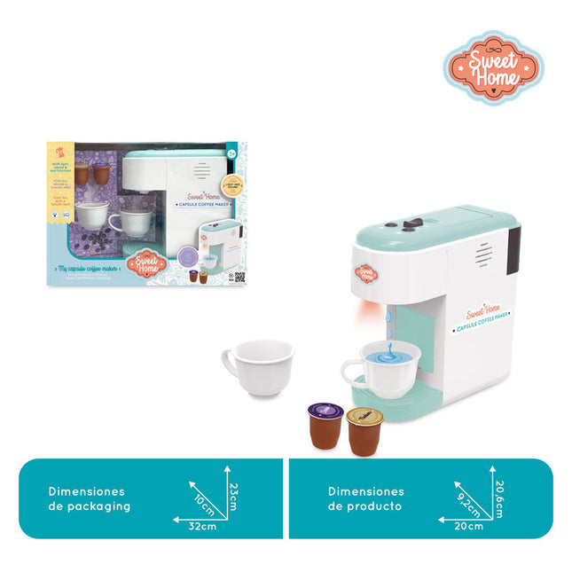 Máquina de café de cápsulas con luz, sonido, 2 tazas y 2 cápsulas incluidas.