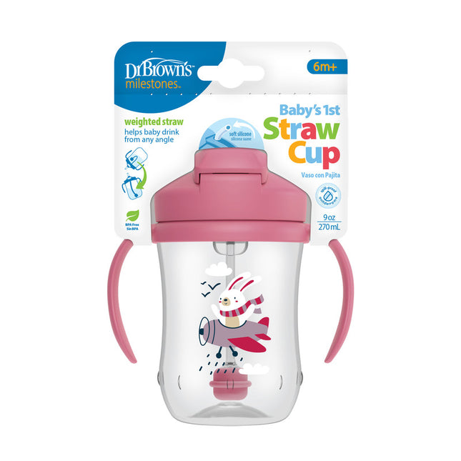1er Vaso con asas y pajita 270ml 6M+ Rosado-Malva