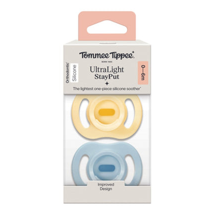 Chupete de silicona UltraLight Stayput 0-6 meses Color Amarillo/Celeste