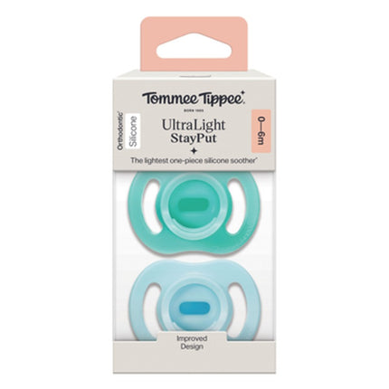 Chupete de silicona UltraLight Stayput 0-6 meses Color Verde/Celeste