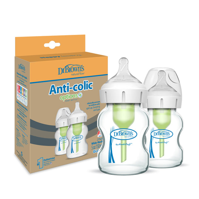 Pack 2 Mamaderas Anticólico Boca Ancha Vidrio 150ml