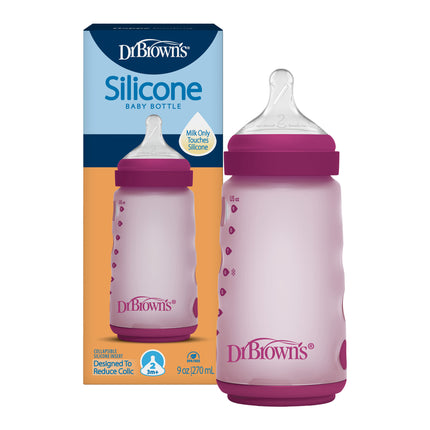 Mamadera Anticólico Boca Ancha Silicona 270ml con Tetina 3M+, Rosado